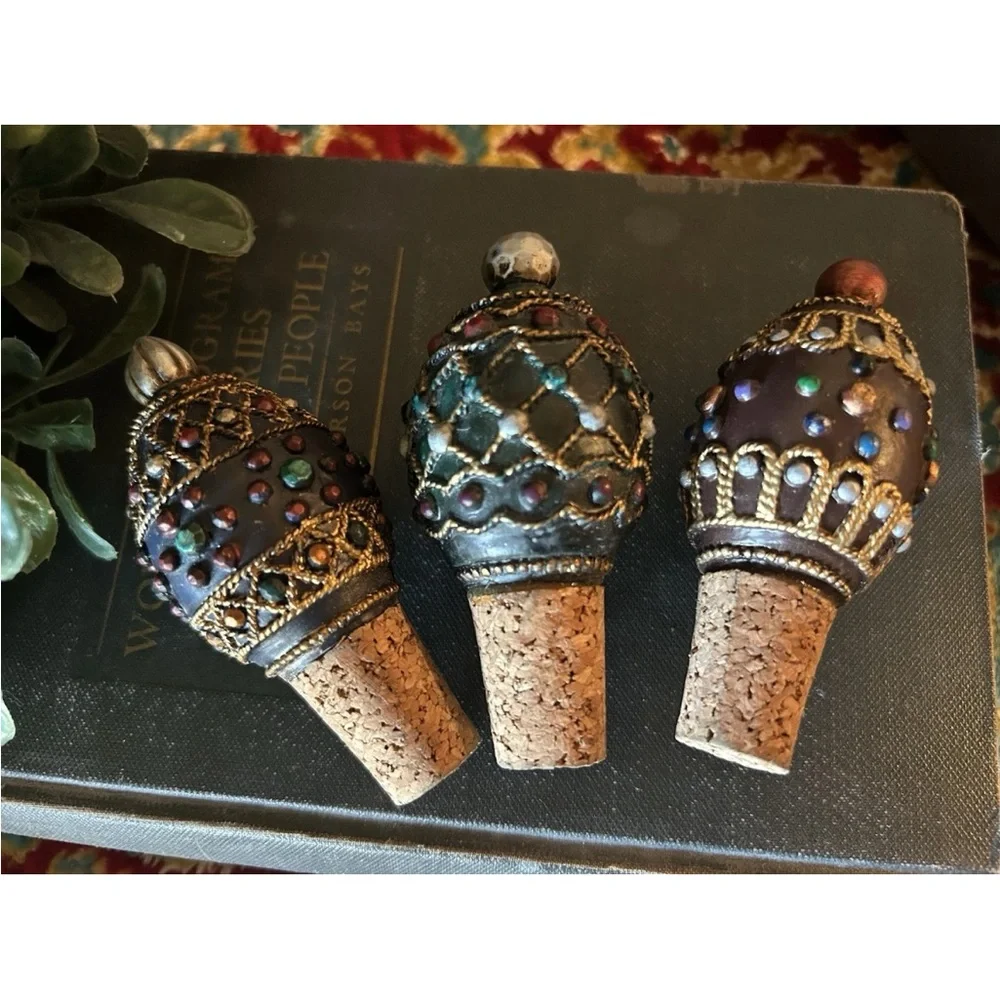Egg Shaped Moroccan‎ Style Wine Bottle Stoppers Cork Set w/ Holder Unique